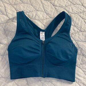 90 Degree By Reflex Deep Blue Zip-Front Sports Bra
